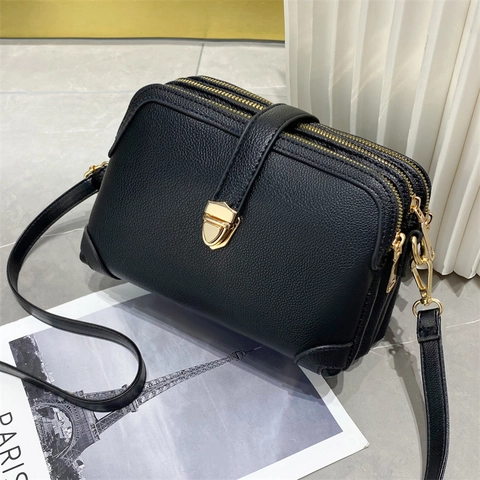 Bolso Bandolera Mujer Bolso De Hombro Textura Lichi Cuero PU Cremallera Multicapa Moda Urbana Simple Informal Pequeño