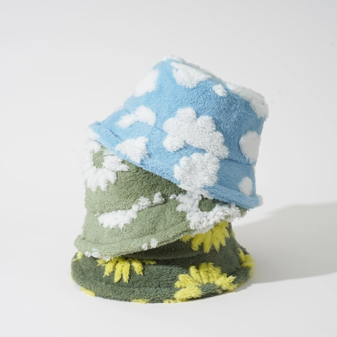 Japanse Stijl Pluche Bloemen Vissershoed Voor Dames Herfst Winter Dik Warm Imitatie Lamswol Outdoor Winddichte Pet