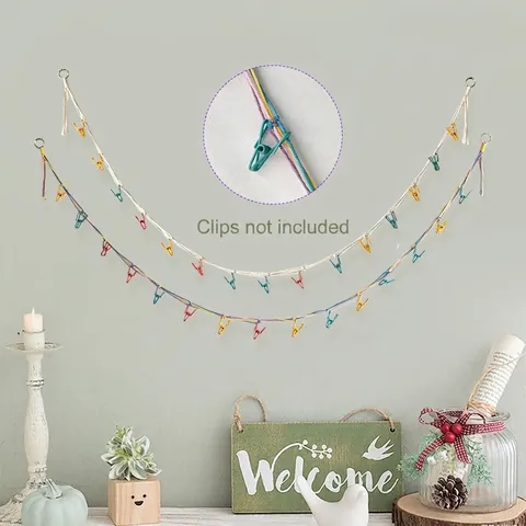 Handgewebte Aufbewahrungskette Aus Baumwollseil Für Fotos Puppen Hüte Wanddeko Mit Bunten Clips Nordic Stil