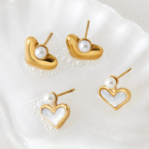 Heart Stud Earrings 316 Stainless Steel With Artificial Pearl And Shell Mother Of Artificial Pearl Elegant Fashion Waterproof For Women
