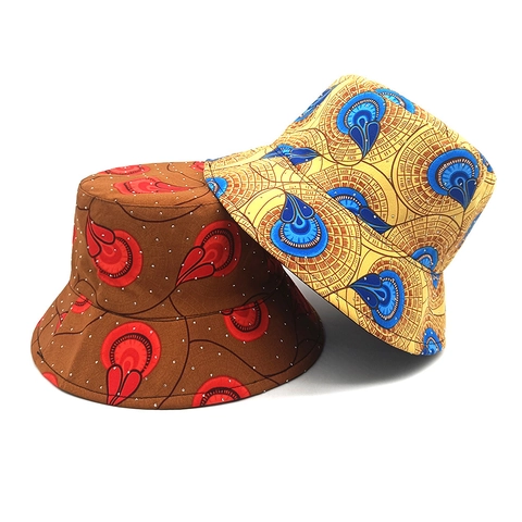 African Wax Print Bucket Hat Women Rhinestone Studded Ethnic Pattern Sun Protection Reversible Polyester Fabric