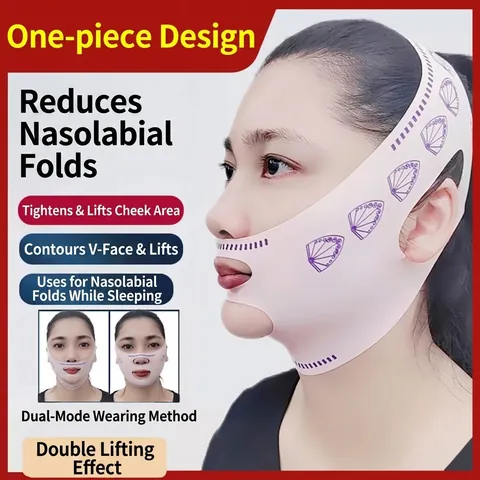 Masque Lifting Visage V Ceinture Amincissante Élastique Éliminateur Menton Double Sangle Raffermissante Réglable Respirant Sommeil