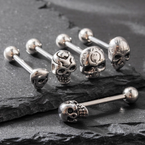 Anello Per Lingua In Acciaio Inossidabile Teschio Barbell Piercing Gioielli Per Il Corpo Stile Gothic Punk Per Uomo Donna Unisex