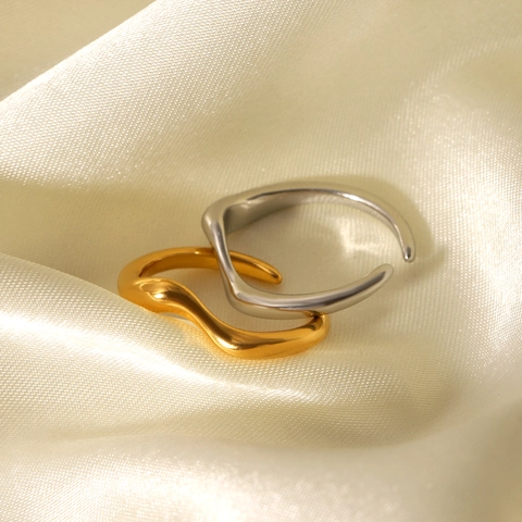 Minimalist Wave Rings Stainless Steel Geometric Adjustable Open Design Fashion Jewelry Gift For Women Girls