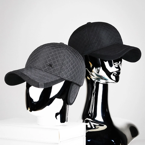 Men Winter Quilted Baseball Cap With Earflaps Windproof Thermal Outdoor Casual Sport Hat For Dads