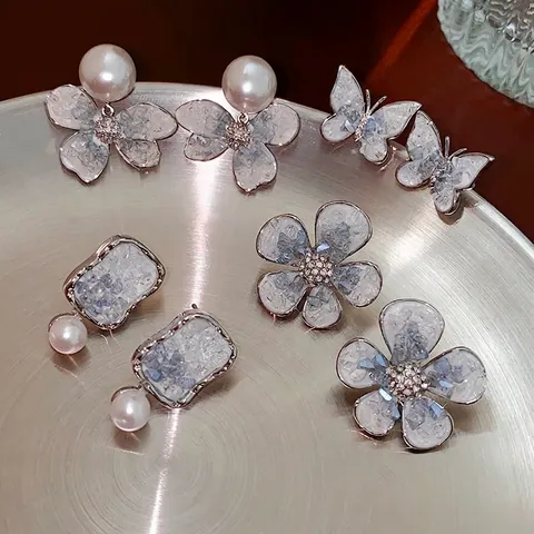 Schmetterling Blume Künstliche Perle Ohrstecker Legierung Kristall Geometrisch Frauen Mit 925 Sterling Silver Earring Post