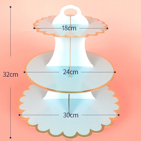 3-Laags Cupcake Standaard Wegwerp Karton Gouden Golvende Rand Dessert Display Toren Voor Bruiloft Verjaardagsfeest