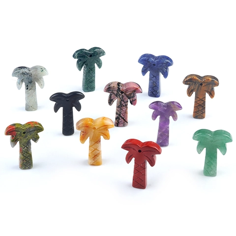 Natural Gemstone Palm Tree Pendants Crystal Coconut Charms For DIY Earrings Necklace Jewelry Making Summer Tropical Accessories
