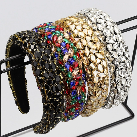 Baroque Padded Headband Rhinestone Jewel Wide Sponge Hair Hoop Retro Luxury Hair Accessories For Women