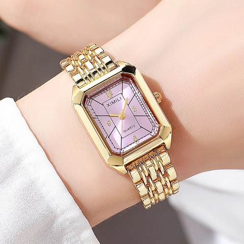 Montre À Quartz Femme Rectangulaire Vintage Bracelet En Métal Minimaliste Élégante Mode Décontractée Pour Dame