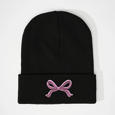 Gebreide Muts Acryl Winter Warm Met Omslag Geborduurde Strik Zoete Casual Koreaanse Stijl Voor Dames