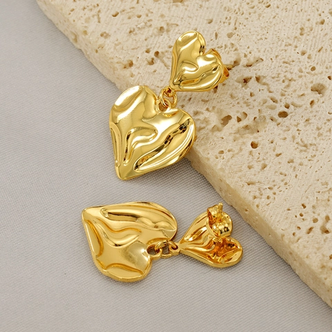 Hammered Heart Water Drop Earrings Stainless Steel 18K Gold Plated Fashion Irregular Trendy Jewelry For Women