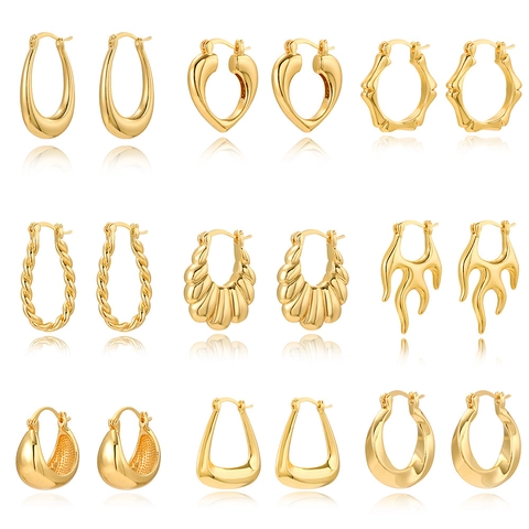 Geometrische Creolen 18K Vergoldet Kupfer Herz Wassertropfen Gedreht Elegant Hochglanz Trendiger Schmuck Für Damen