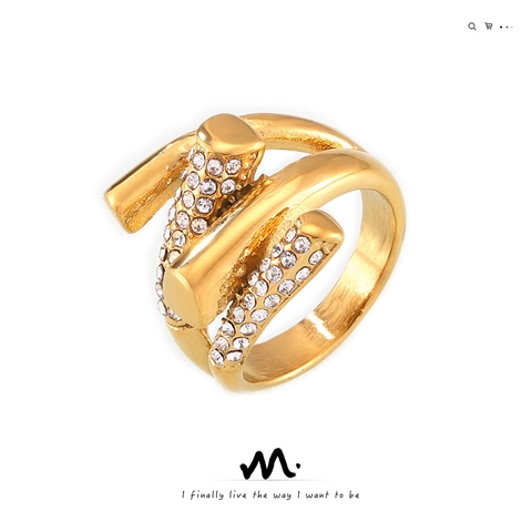 Bague Géométrique Entrelacée Acier Inoxydable Plaqué Or Sertie De Zircones Blanches Bijoux De Mode Irréguliers Pour Femmes