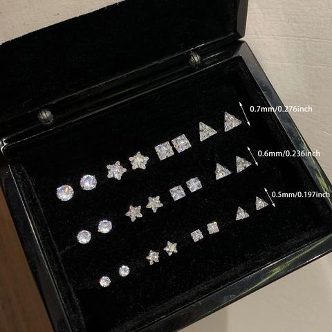 Orecchini A Lobo In Zircone Forme Geometriche Cuore Stella Tonda Lega Con Perno In Argento Sterling 925 Donna