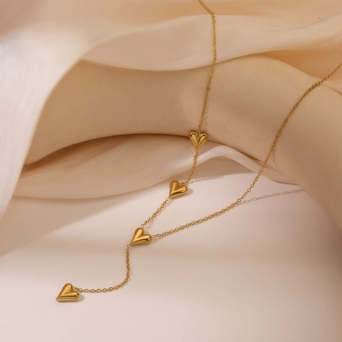 Collana Con Ciondolo A Cuore Placcata Oro Vero Acciaio Inossidabile Elegante Catena Da Clavicola A Y Per Donna Stile INS