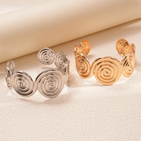 Metal Spiral Texture Open Cuff Bracelet Geometric Twisted Design Adjustable Fashion Jewelry For Women