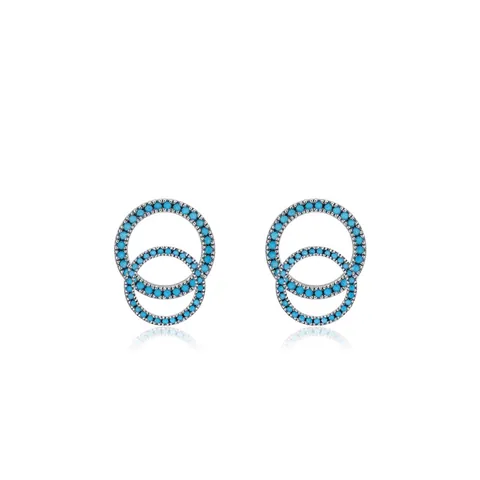 925 Sterling Silver Round Hollow Stud Earrings With Turquoise Minimalist Geometric Pave Jewelry For Women