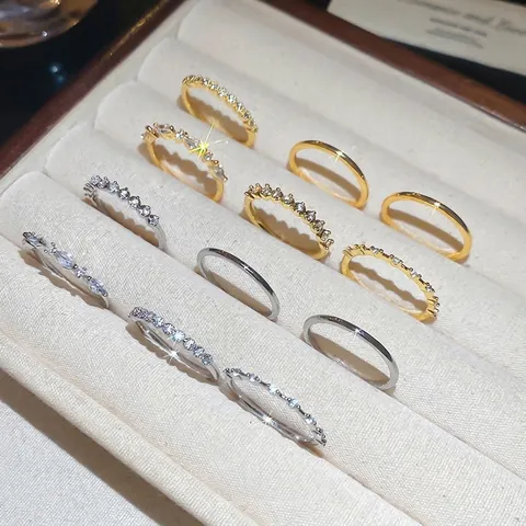 Geometrische Ronde Ringen Koper Zirkoon Pave Franse Stijl Lichte Luxe Mode Stapelbare Sieraden Voor Dames