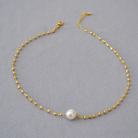 Minimalistische Messing Gold Plattierte Künstliche Perle Halskette Elegante Lasergeschnittene Perlenkette Für Damen Party Schmuck