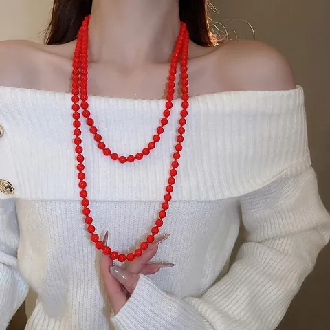 Extra Long Layered Imitation Artificial Pearl Necklace French Style Elegant Multi Layer Clavicle Chain For Women