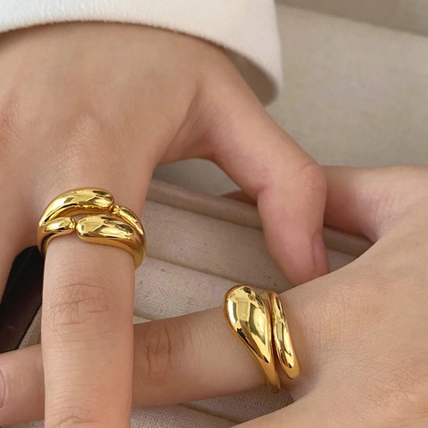 Liquid Metal Style High Polish Copper Wrap Ring For Women Organic Waterdrop Shape Minimalist Niche Design Jewelry