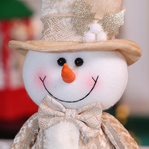 Christmas Long Legged Plush Doll Santa Claus Snowman Ornament Champagne Gold Sequin Fabric Desktop Decoration