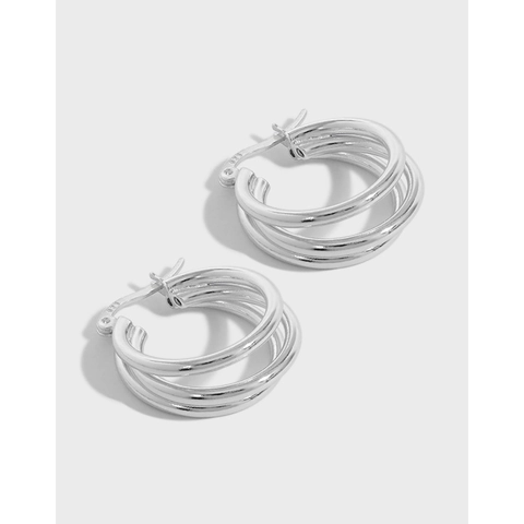 925 Sterling Silver Multi Layered Hoop Earrings For Women Minimalist Geometric Polished Finish French Style Jewelry
