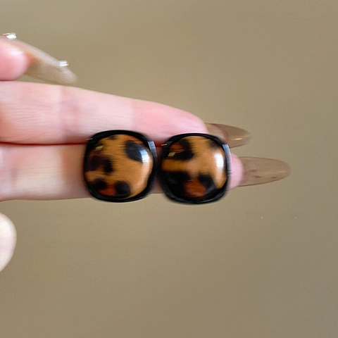Leopard Print Acrylic Stud Earrings Geometric Square Triangle With 925 Sterling Silver Earring Post Retro Vintage Women Fashion