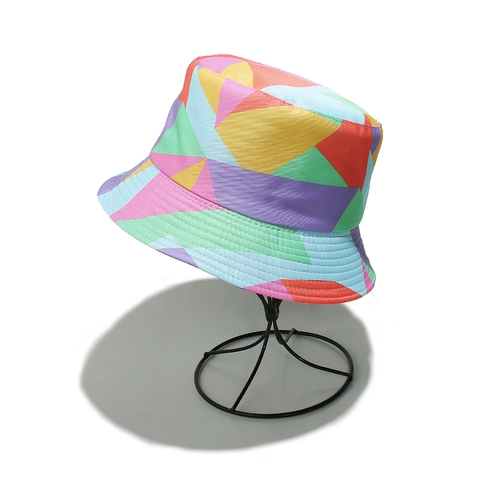 Cappello Alla Pescatora Reversibile Arcobaleno Geometrico Rombo Poliestere Protezione Solare Vacanze Estate Donna