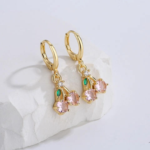 Ins Stijl Kleurrijke Zirkoon Bloem Kers Geometrische Oorringen Koper 18K Verguld Sieraden Voor Dames