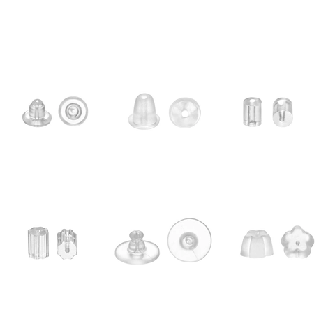 Earring Backs Clear Silicone Secure Stoppers Bullet Flower Saucer Cylindrical Shape Soft Jewelry Making Findings