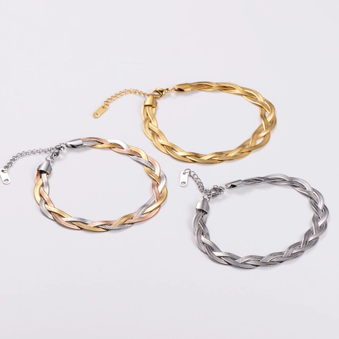 Handcrafted Woven Necklace And Bracelet For Women 316L Stainless Steel Flat Snake Bone Chain Tricolor Design Jewelry