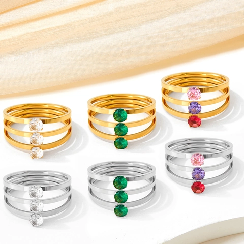 Bagues Empilables En Acier Inoxydable Zircone Colorée Plaqué Or Bijoux De Mode Pour Femmes