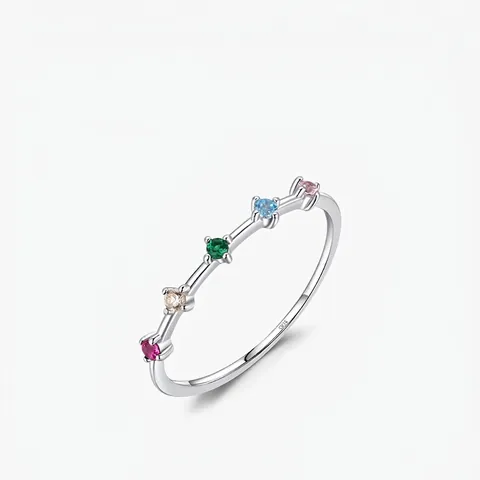 925 Sterling Silver Colorful Zirconia Ring For Women Minimalist Dainty Rainbow Inlaid Finger Ring Fashion Fine Jewelry Accessories