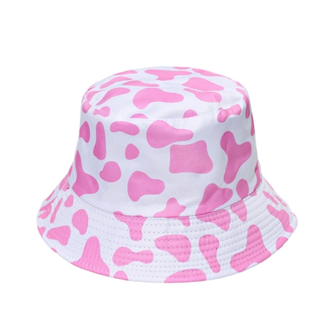 Bucket Hat Mit Kuhprint Wendbar Sonnenschutz Outdoor Mode Fischerhut Süß Flaches Top Polyester Damen
