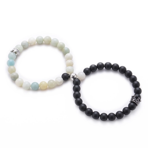 Magnetic Attraction Couple Natural Stone Bracelets Volcanic Lava Howlite Beads Crown Charm Jewelry For Men And Women