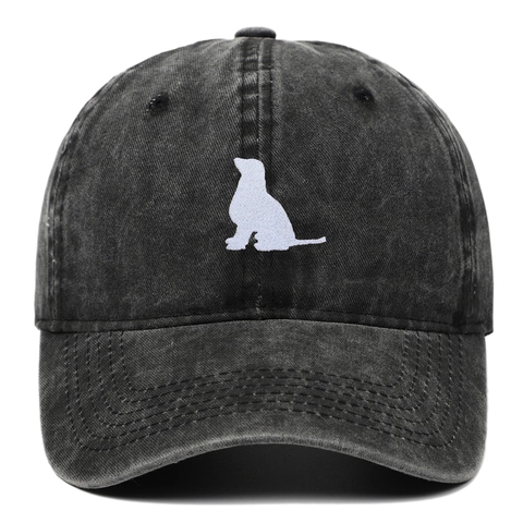 Casquette De Baseball En Coton Lavé Avec Broderie Silhouette De Chien Rétro Chapeau De Soleil Ajustable Hommes Femmes