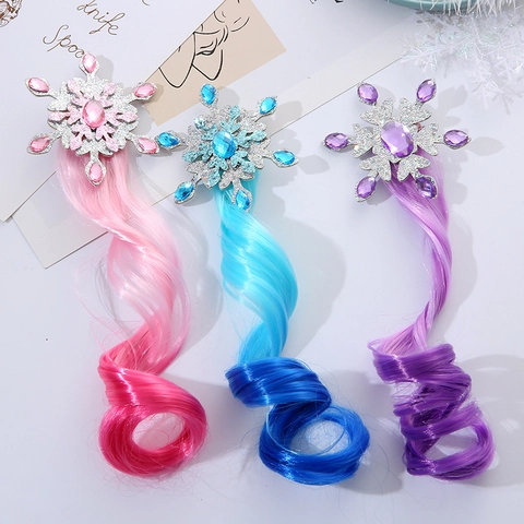 Pince À Cheveux Flocon De Neige Avec Extension De Perruque Synthétique Longue Bouclée Dégradé Postiche Princesse Pour Filles