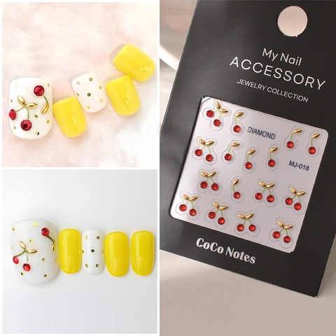 3D Nagelkunst Aufkleber Süße Rote Kirsche Strass Frucht Design Metall Blatt DIY Maniküre Dekoration Für Frauen