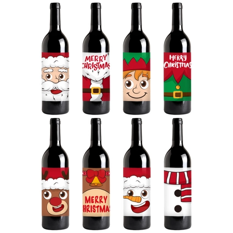 Christmas Wine Bottle Stickers Kraft Paper Decorative Cartoon Santa Claus Elk Snowman Elf Holiday Party Table Label Novelty