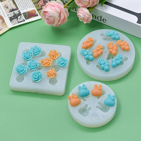 Multi Cavity Silicone Mold Rabbit Rose Flower Cloud Shape For DIY Baking Cake Decorating Resin Craft Handmade Soap Decor