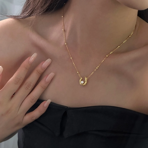 Französischer Vintage 925 Sterlingsilber Süßwasserperle Halskette Damen Unregelmäßiger Geometrischer Anhänger Minimalistisches Choker Schmuck