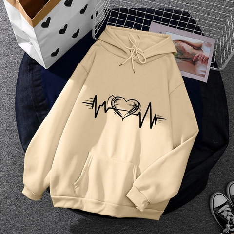 Sweat À Capuche Homme Polyester Polaire Battement De Coeur ECG Imprimé Lettre Cordon Poche Kangourou Sport Décontracté