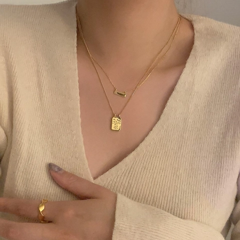Collana In Argento Sterling 925 Con Ciondolo Rettangolare Inciso Con Citazione Ispiratrice Stile Geometrico Minimalista Donna