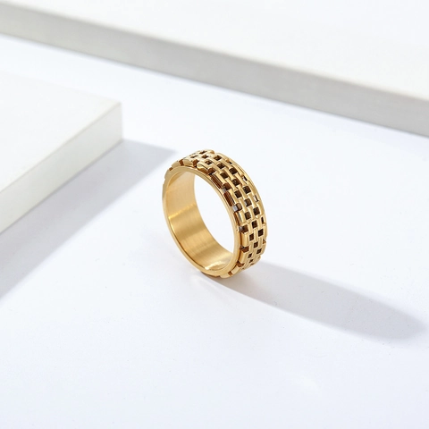 Anillo Spinner Acero Inoxidable Alivio Ansiedad Descompresión Textura Ladrillo Tejido Banda Industrial Hombres Mujeres