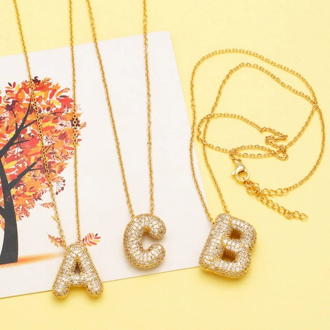 18K Gold Silver Plated Copper Alphabet Initial Pendant Necklace For Women Zirconia Inlaid 26 Letters Chain Fashion Jewelry