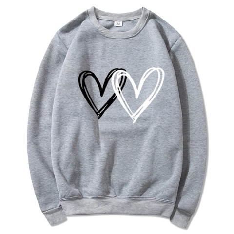 Felpa Uomo Girocollo Poliestere Foderata In Pile Stampa Cuore Maniche Lunghe Casual Unisex Pullover San Valentino
