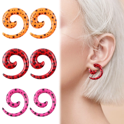 Spiral Silicone Ear Gauge Taper Piercing Jewelry With Star Skull Print Punk Style Ear Plug For Men Women Body Decoration