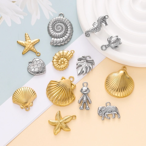 Stainless Steel Charms Gold Silver Color Ocean Series Seashell Starfish Animal DIY Jewelry Making Pendants Accessories